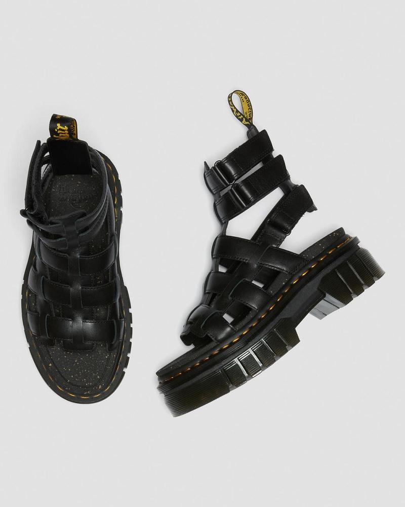 Black Women's Dr Martens Ricki Nappa Lux Leather Platform Gladiator Sandals | CA 299MQZ